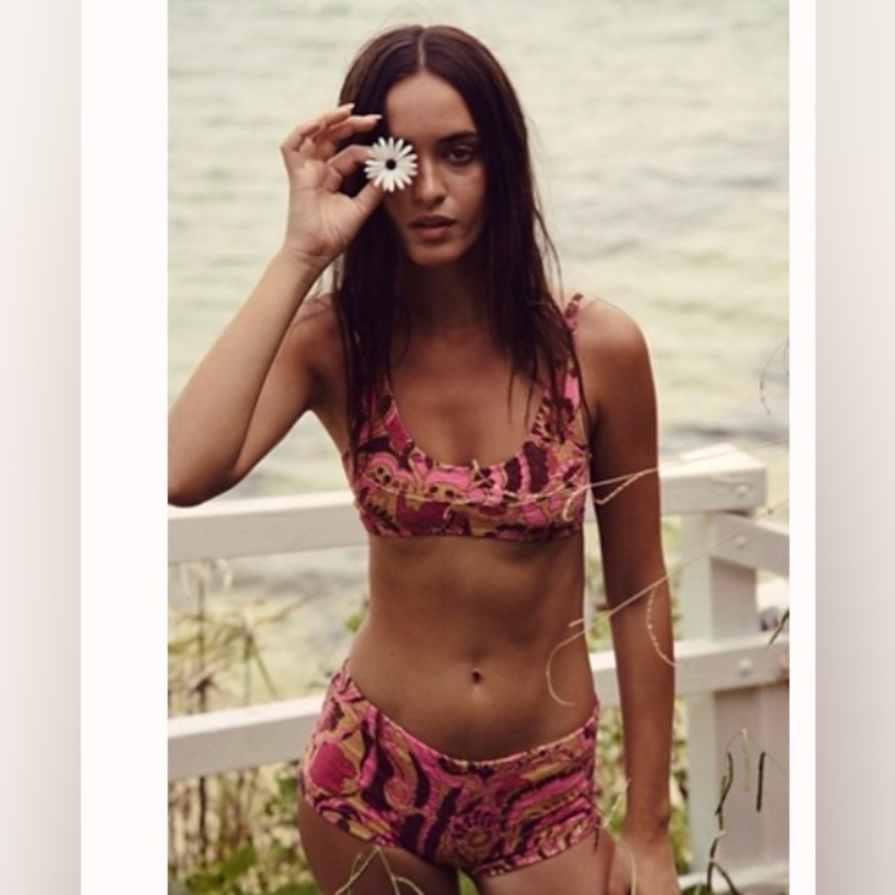 Free People Pink Paisley Boy Short Bikini Bottom